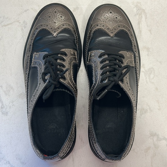 Doc Marten’s Black Metallic Floyd Brogues Loafer Shoes Leather Wing Tip Lug Sole - Picture 7 of 16